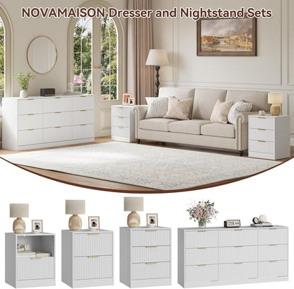 9 Drawer Fluted Dresser & Nightstand Set 3-Piece - Canva Home