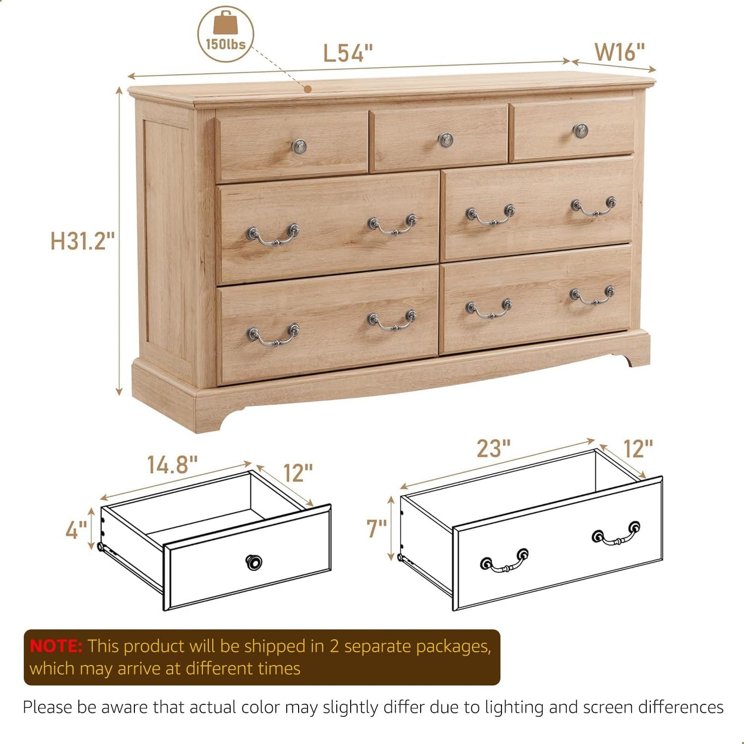 54" Wide 7 Drawers Dresser Chests