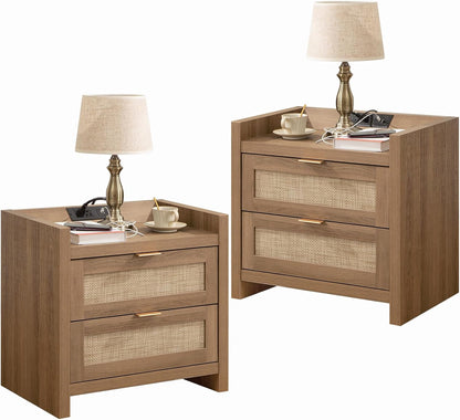 Night Stand Set of 2 - Rattan Nightstands - Canva Home