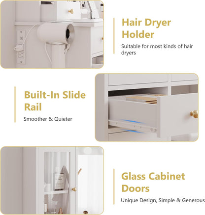 White Makeup Vanity Desk with Mirror and Lights - Canva Home
