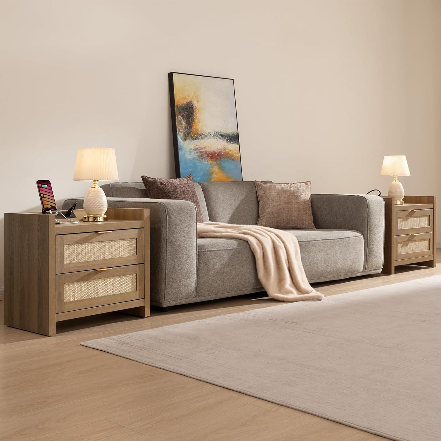Night Stand Set of 2 - Rattan Nightstands - Canva Home