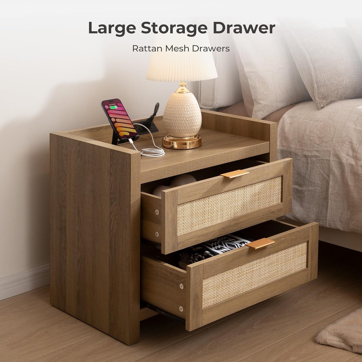 Night Stand Set of 2 - Rattan Nightstands - Canva Home