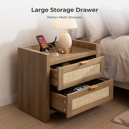 Night Stand Set of 2 - Rattan Nightstands - Canva Home