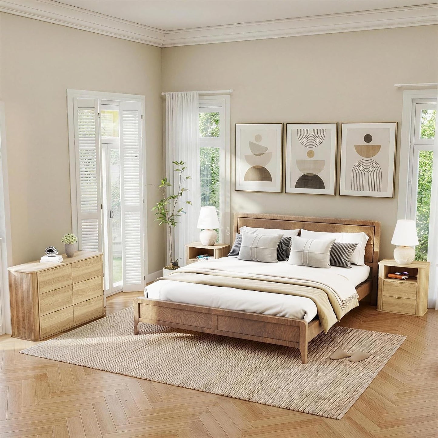 Modern Fluted 6 Drawer Dresser & 3-Piece Bedroom Furniture Set - Canva Home