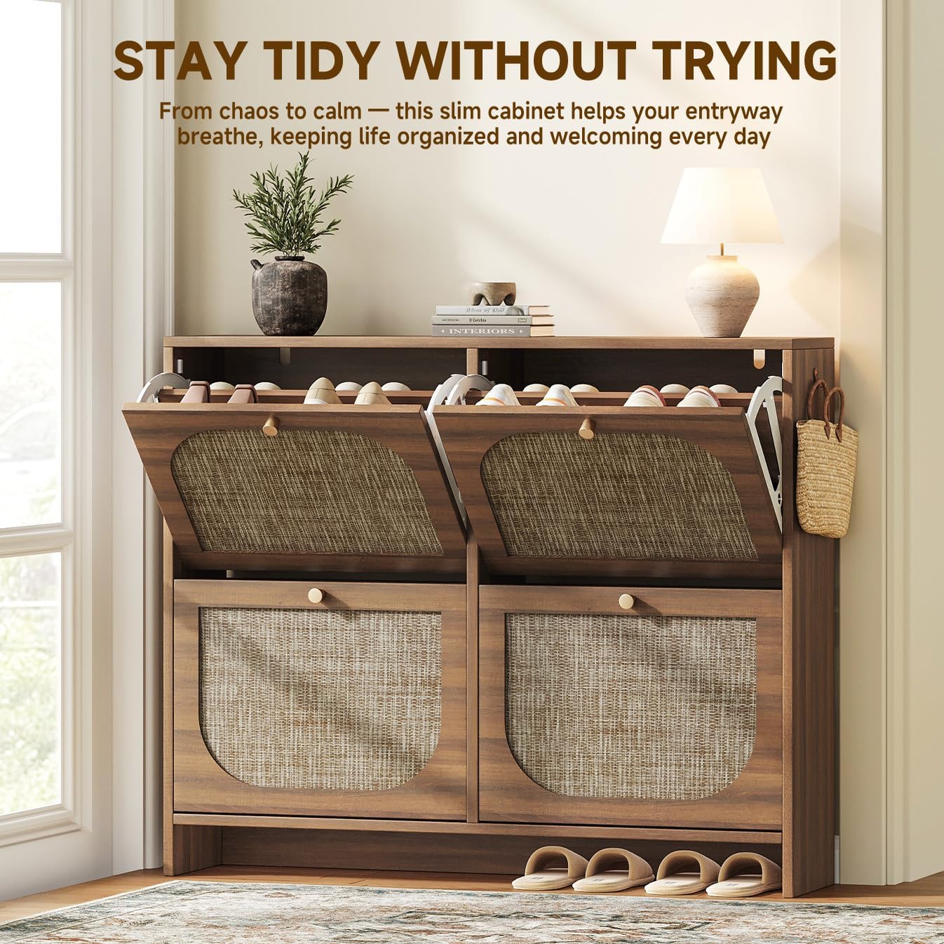 Arched Rattan Accent Shoe Storage - Canva Home