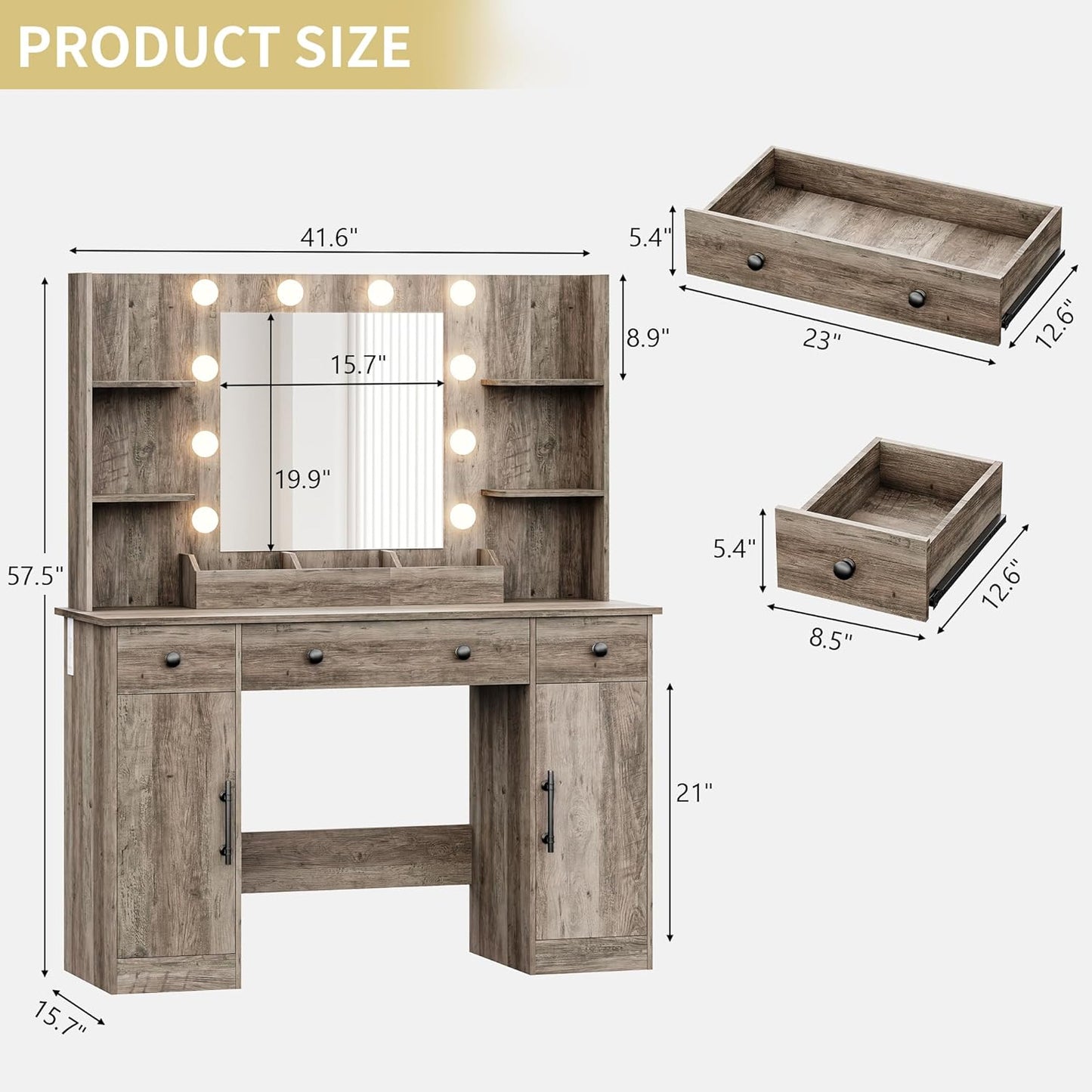 43'' Makeup Dressing Table Set with 5 Drawers - Canva Home