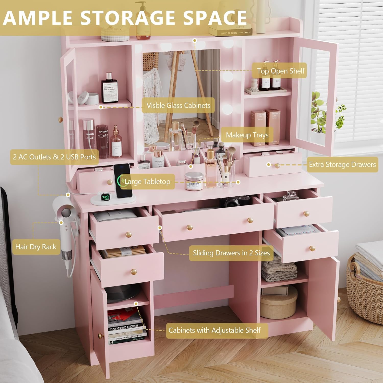 Xixini Makeup Vanity Desk with Mirror - Canva Home