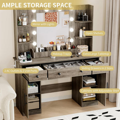 43'' Makeup Dressing Table Set with 5 Drawers - Canva Home
