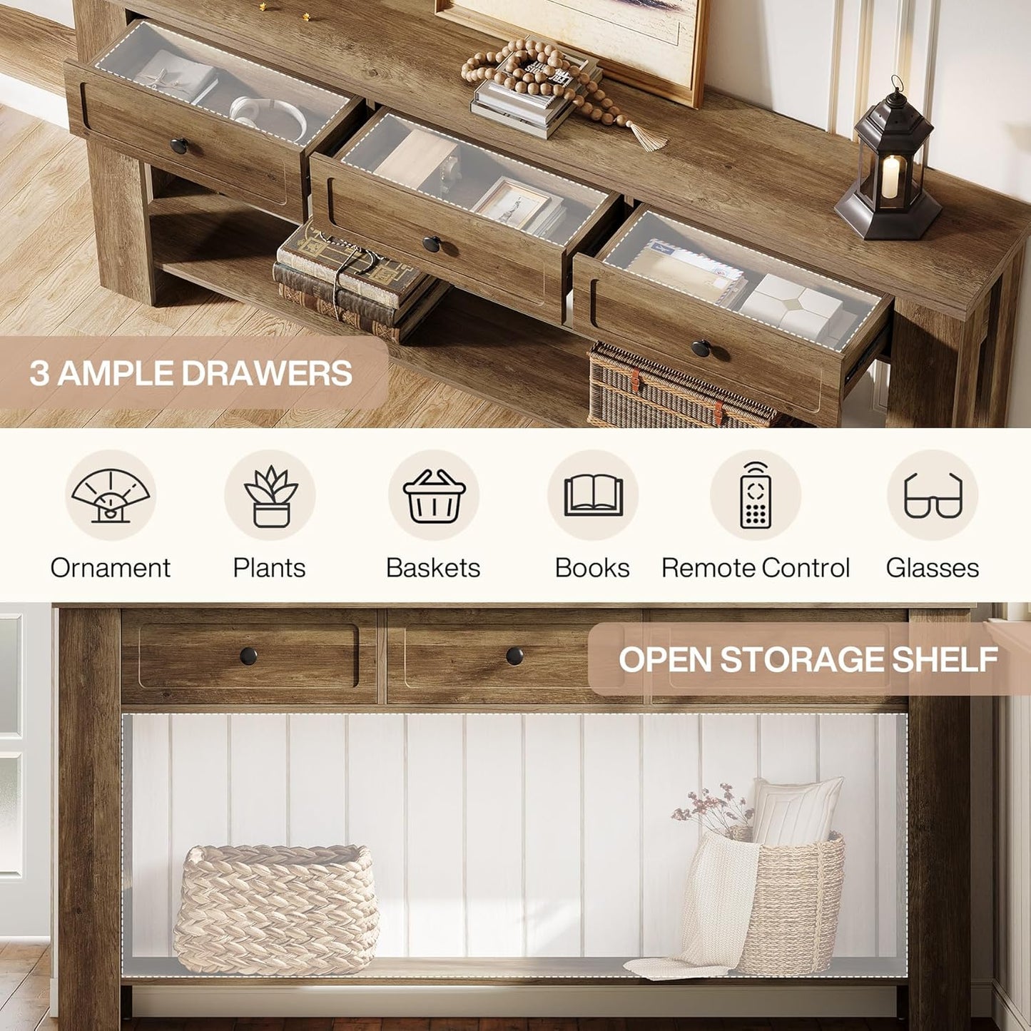 70.9" TV Stand for TVs up to 80 Inches with 3 Drawers - Canva Home