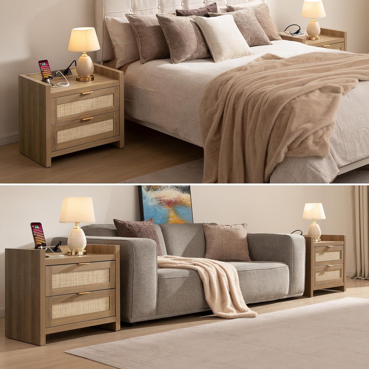 Night Stand Set of 2 - Rattan Nightstands - Canva Home