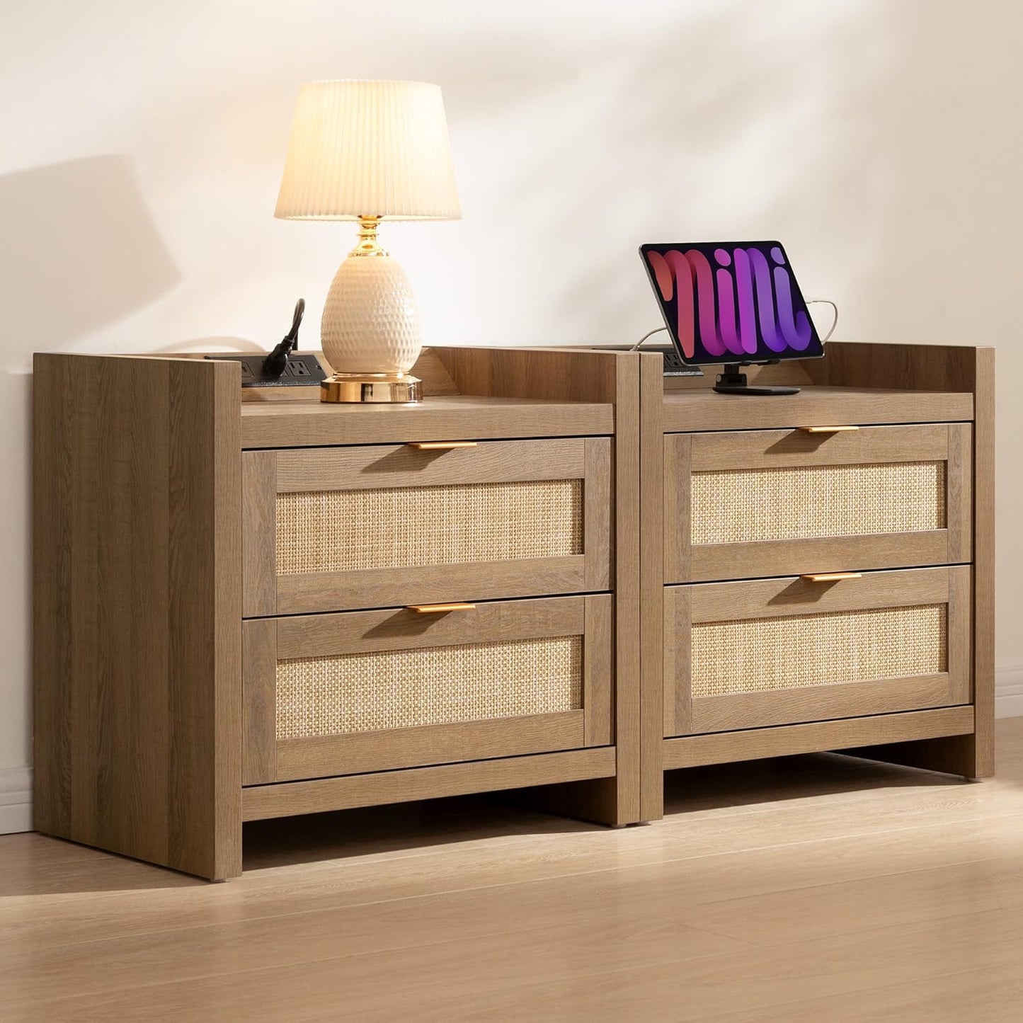 Night Stand Set of 2 - Rattan Nightstands - Canva Home