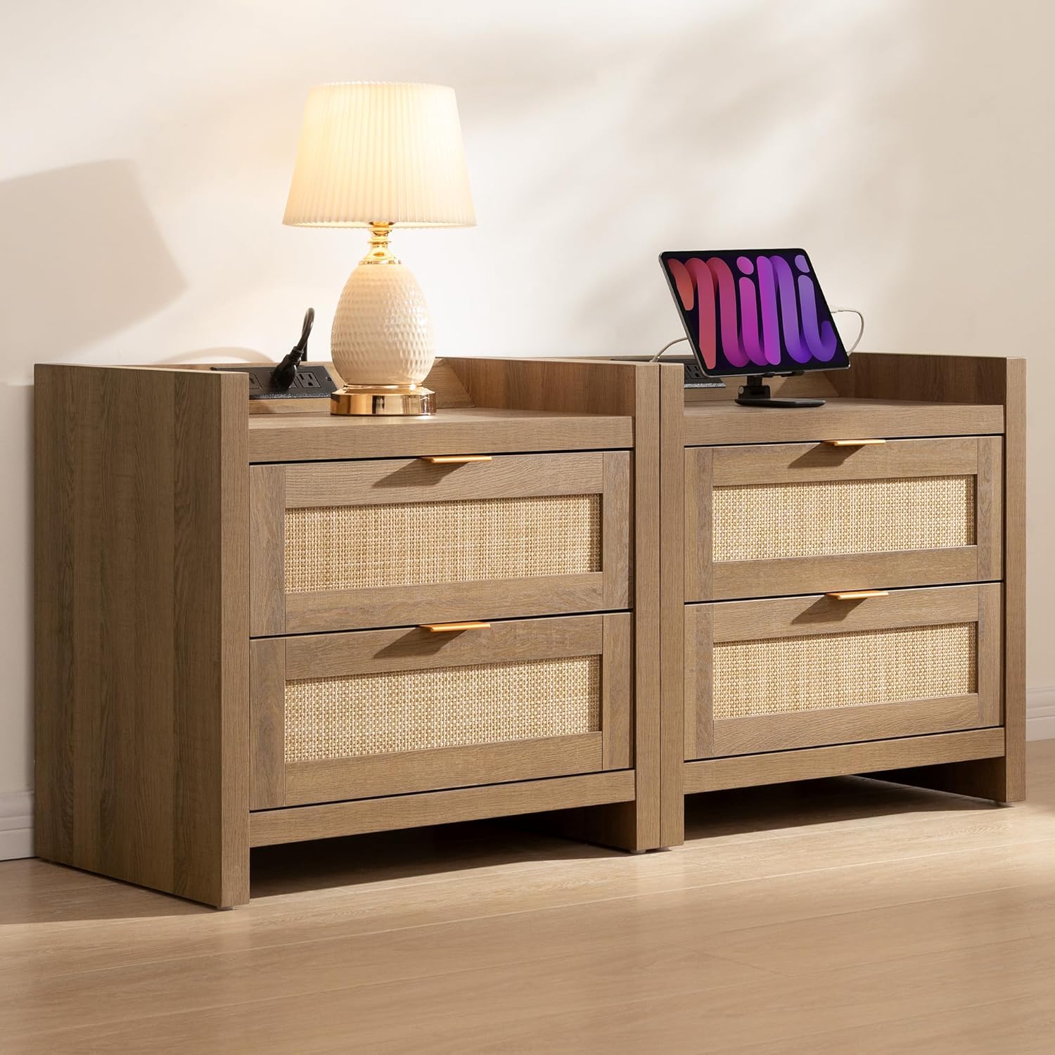 Night Stand Set of 2 - Rattan Nightstands - Canva Home
