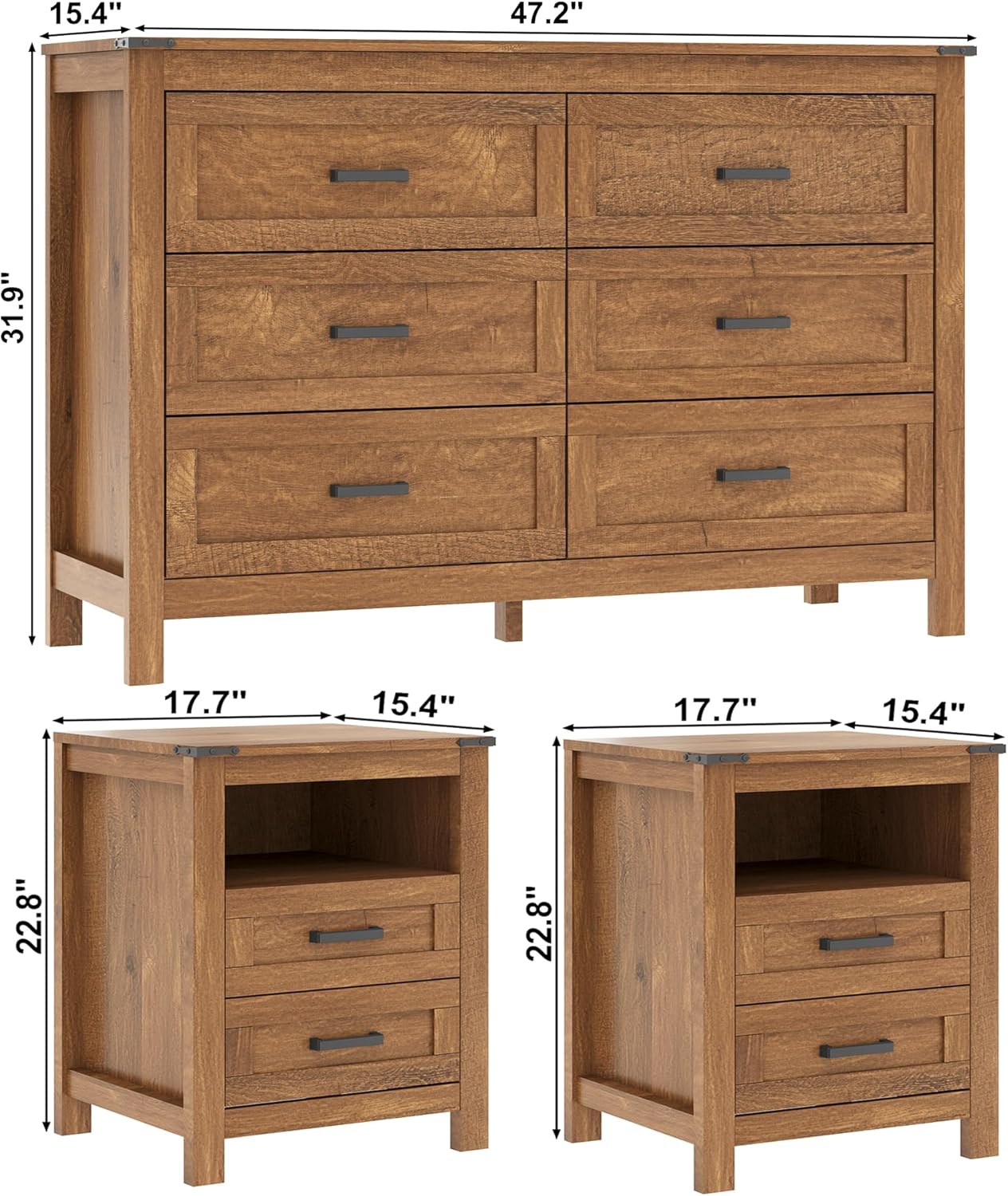 EazeHome 3 Piece Farmhouse Bedroom Furniture Set - Canva Home