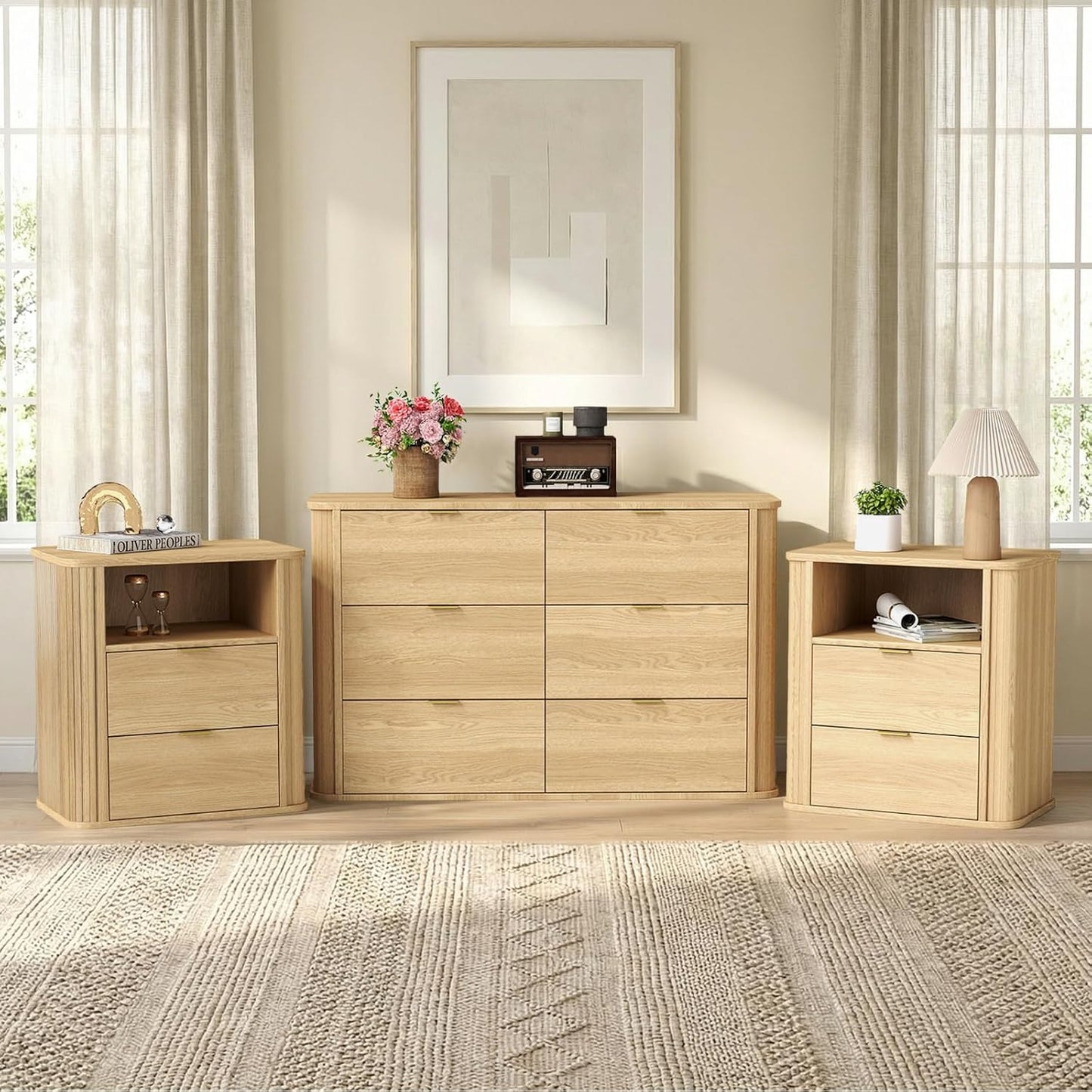 Modern Fluted 6 Drawer Dresser & 3-Piece Bedroom Furniture Set - Canva Home