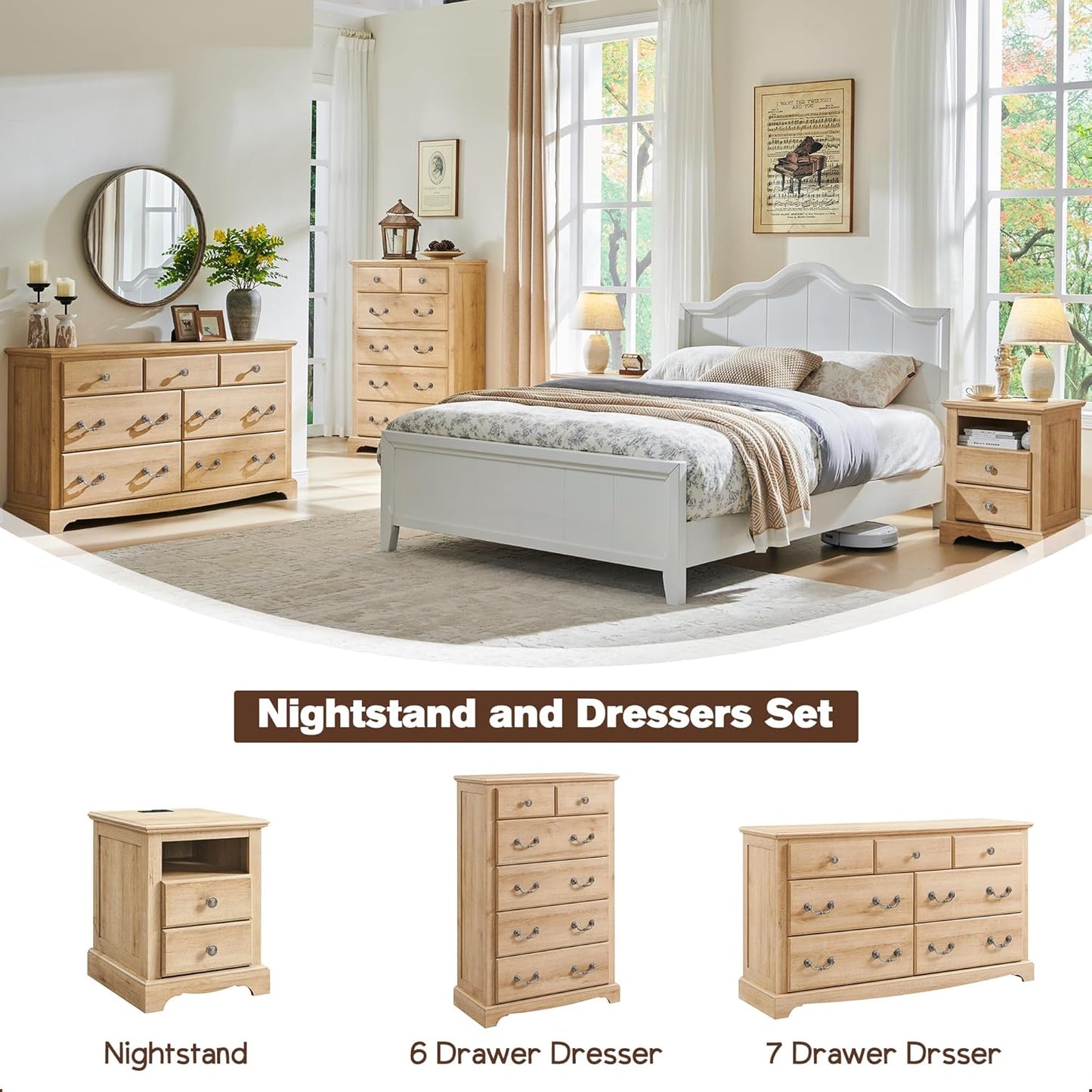 Farmhouse Dressers & Night Stand Set of 4