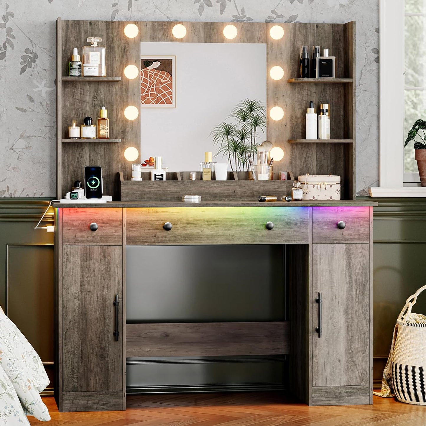 43'' Makeup Dressing Table Set with 5 Drawers - Canva Home