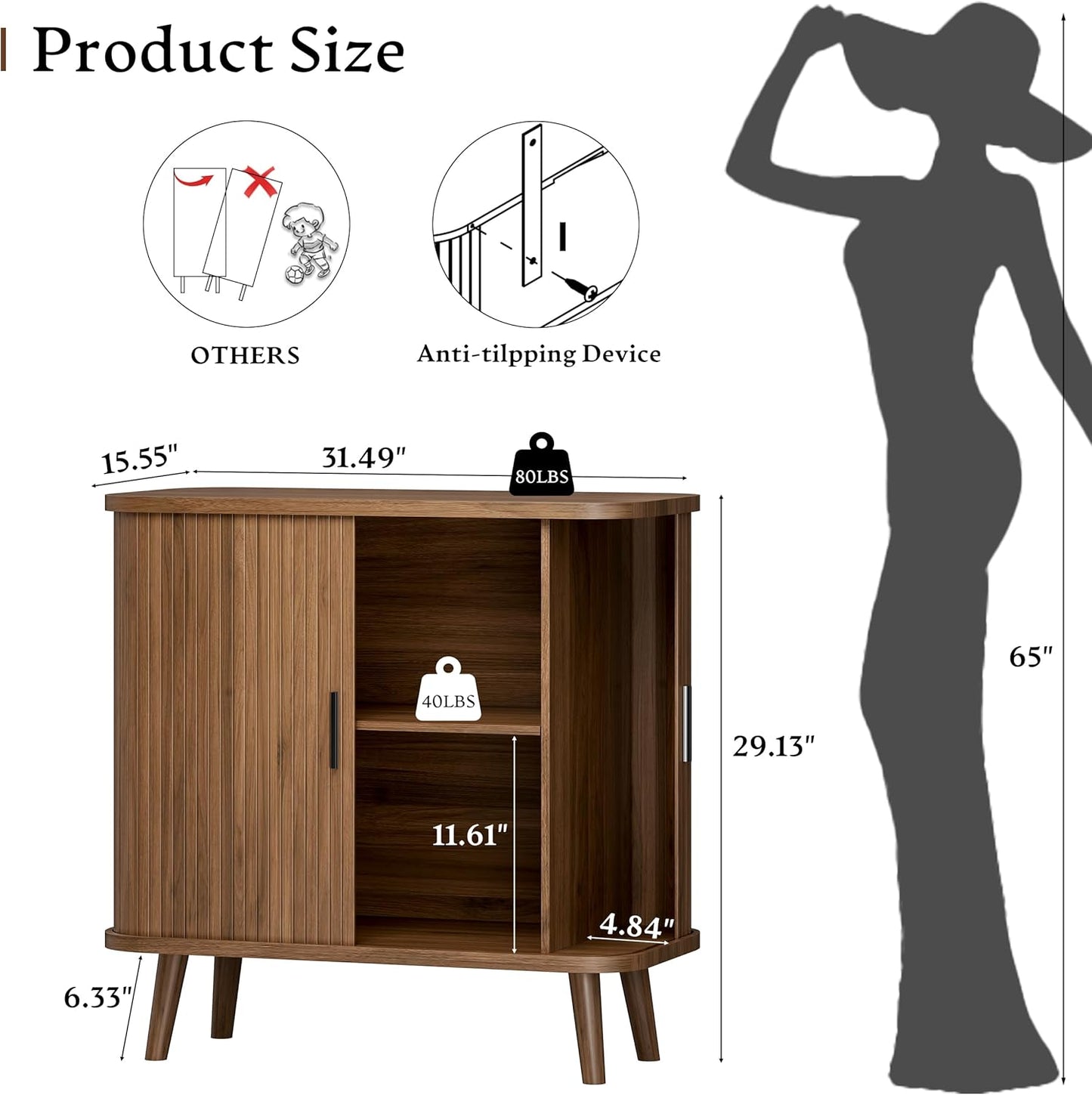 31.5" Wide Fluted Modern Accent Storage Cabinet - Canva Home