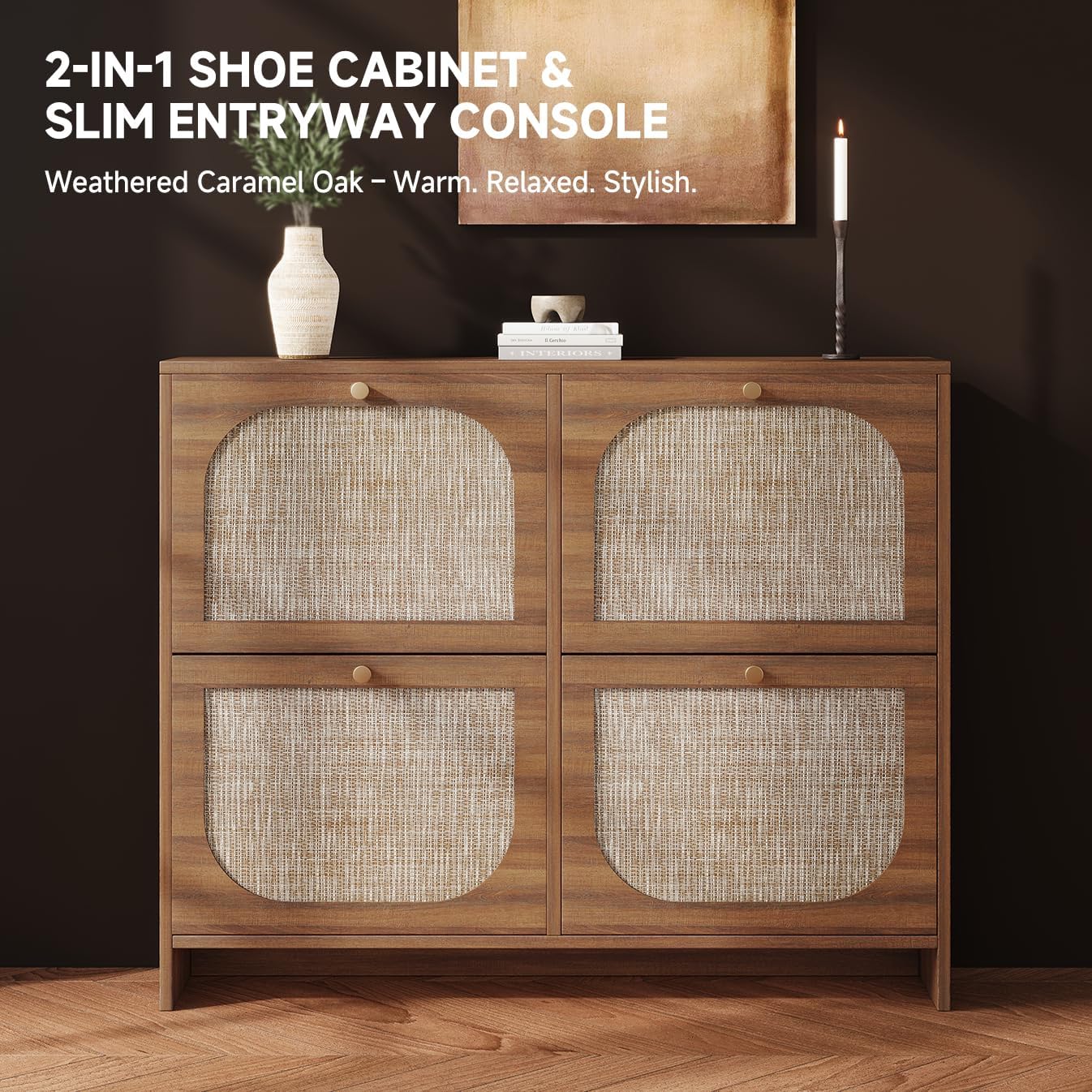 Arched Rattan Accent Shoe Storage - Canva Home
