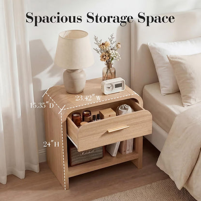 Vintagearth Nightstand 24" Tall Modern Curved Bedside Table - Canva Home