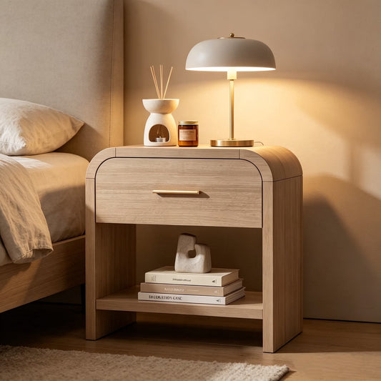Vintagearth Nightstand 24" Tall Modern Curved Bedside Table - Canva Home