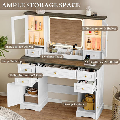 43" White Farmhouse Vanity Table Set - Canva Home