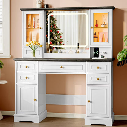 43" White Farmhouse Vanity Table Set - Canva Home