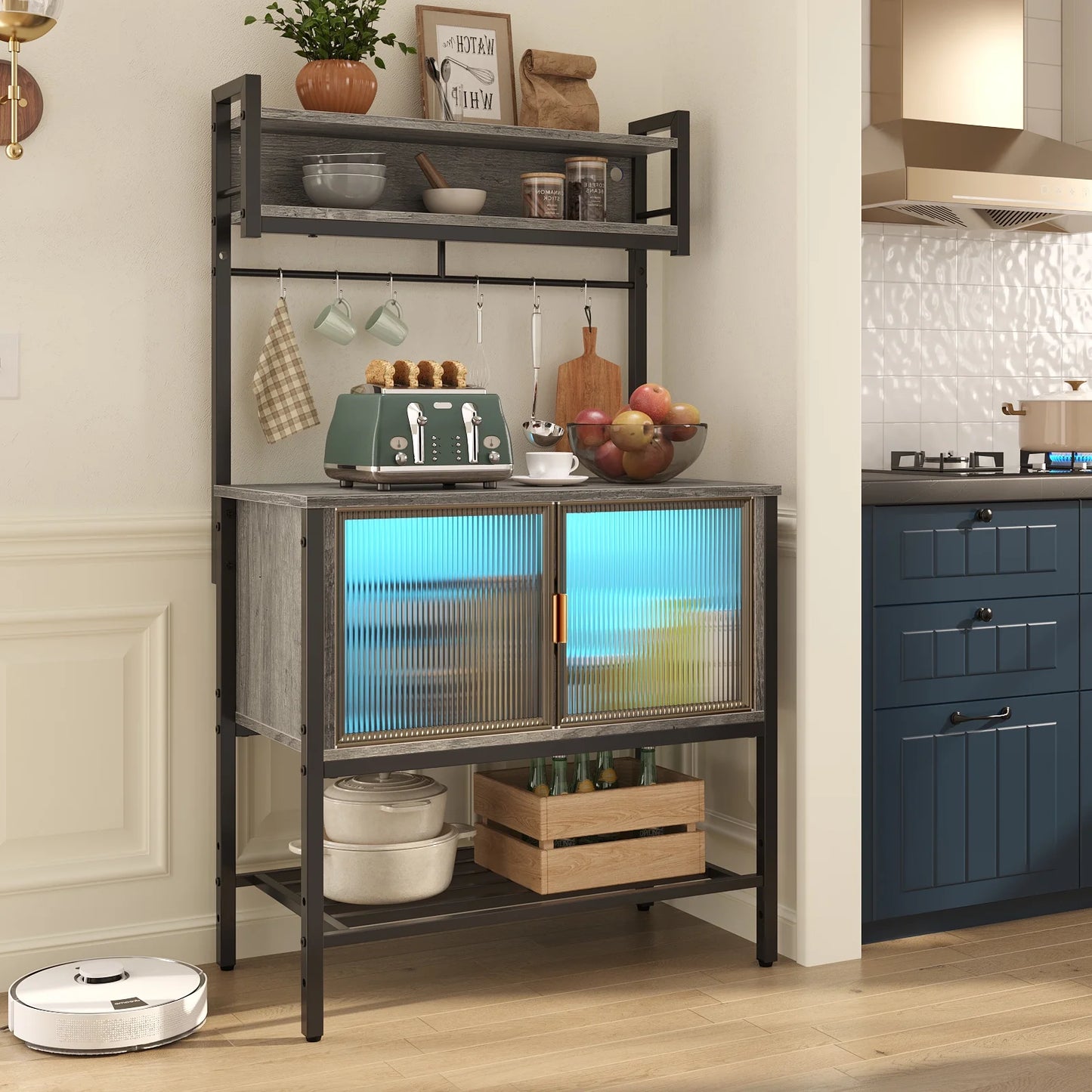 Macie Bakers Rack With Cabinet