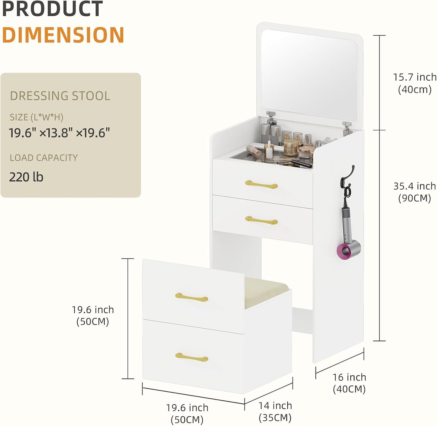 3 in 1 Vanity Desk with Flip Top Mirror - Canva Home