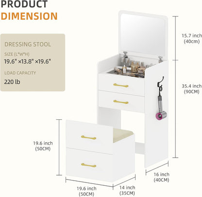 3 in 1 Vanity Desk with Flip Top Mirror - Canva Home