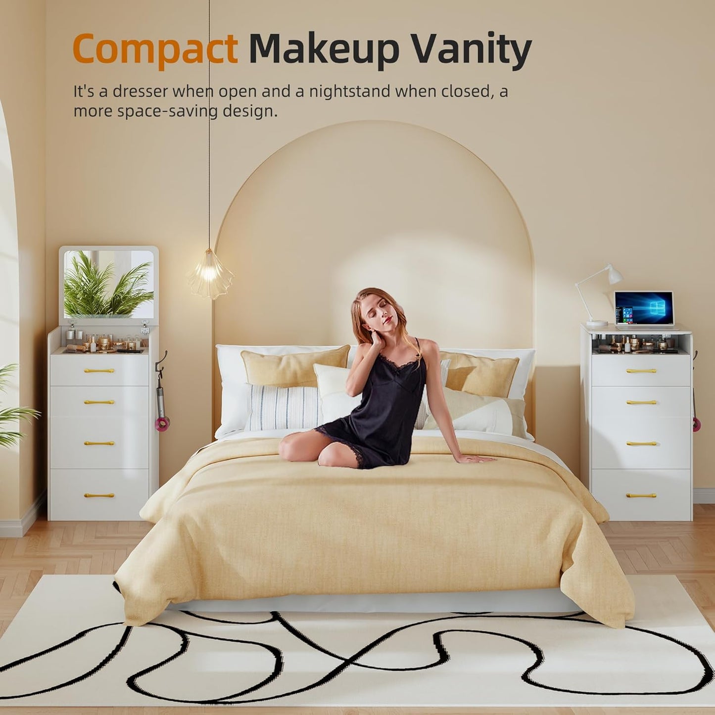 3 in 1 Vanity Desk with Flip Top Mirror - Canva Home