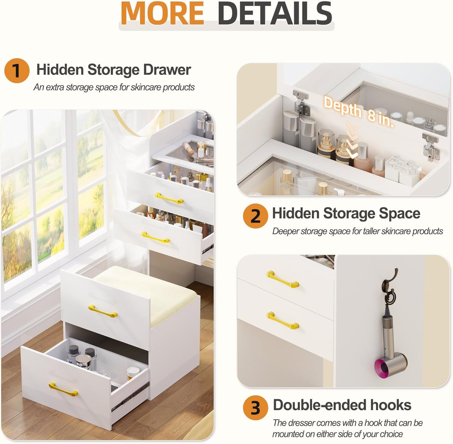 3 in 1 Vanity Desk with Flip Top Mirror - Canva Home