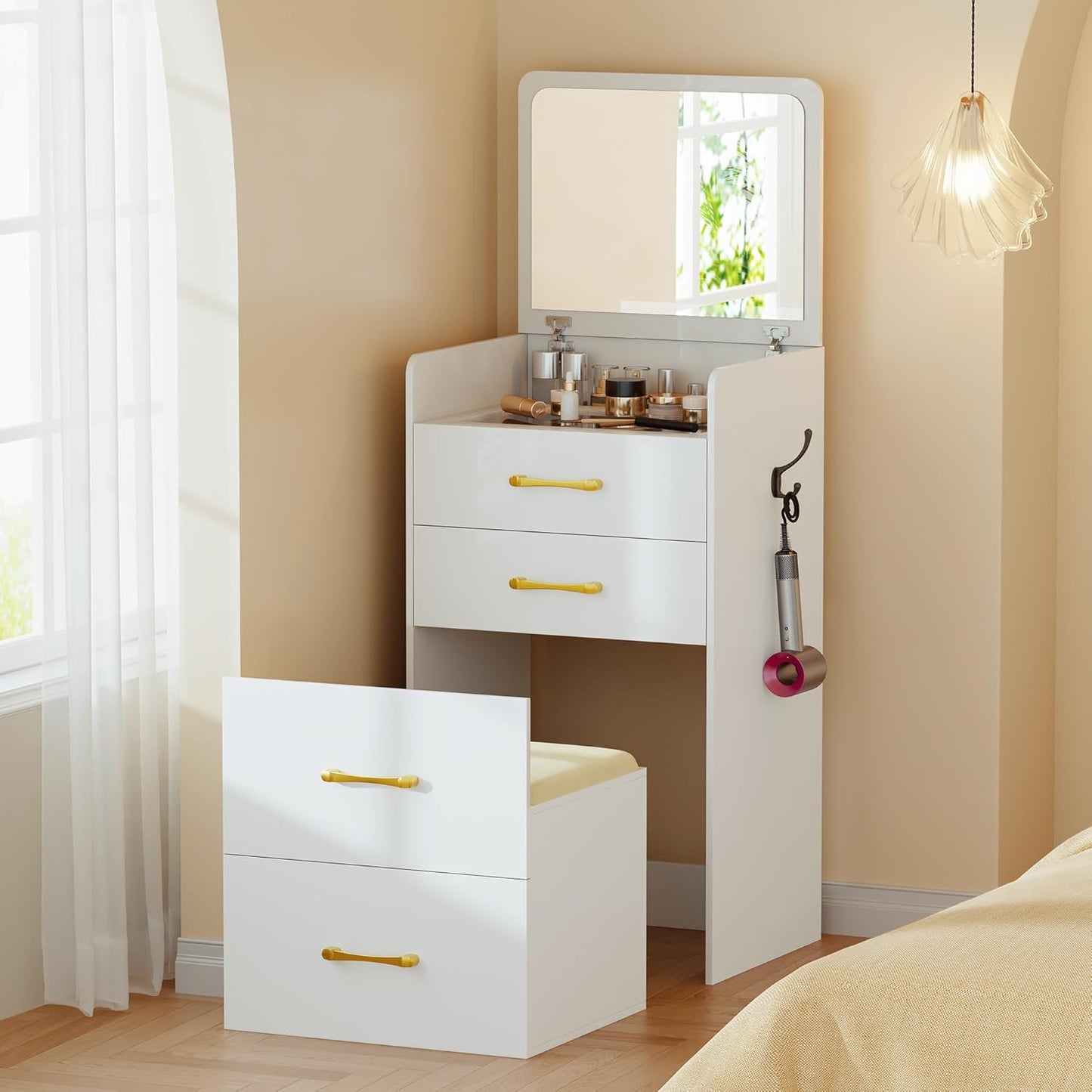 3 in 1 Vanity Desk with Flip Top Mirror - Canva Home