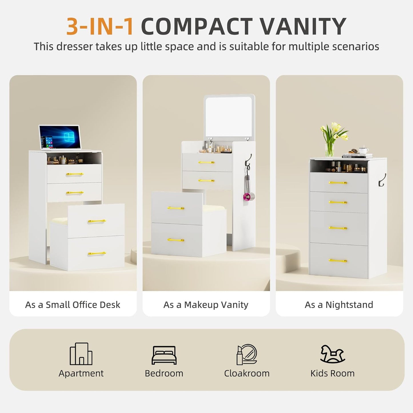 3 in 1 Vanity Desk with Flip Top Mirror - Canva Home
