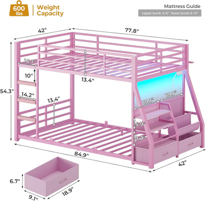 Low Bunk Bed Twin Over Twin with Montessori Bookshelf - Canva Home