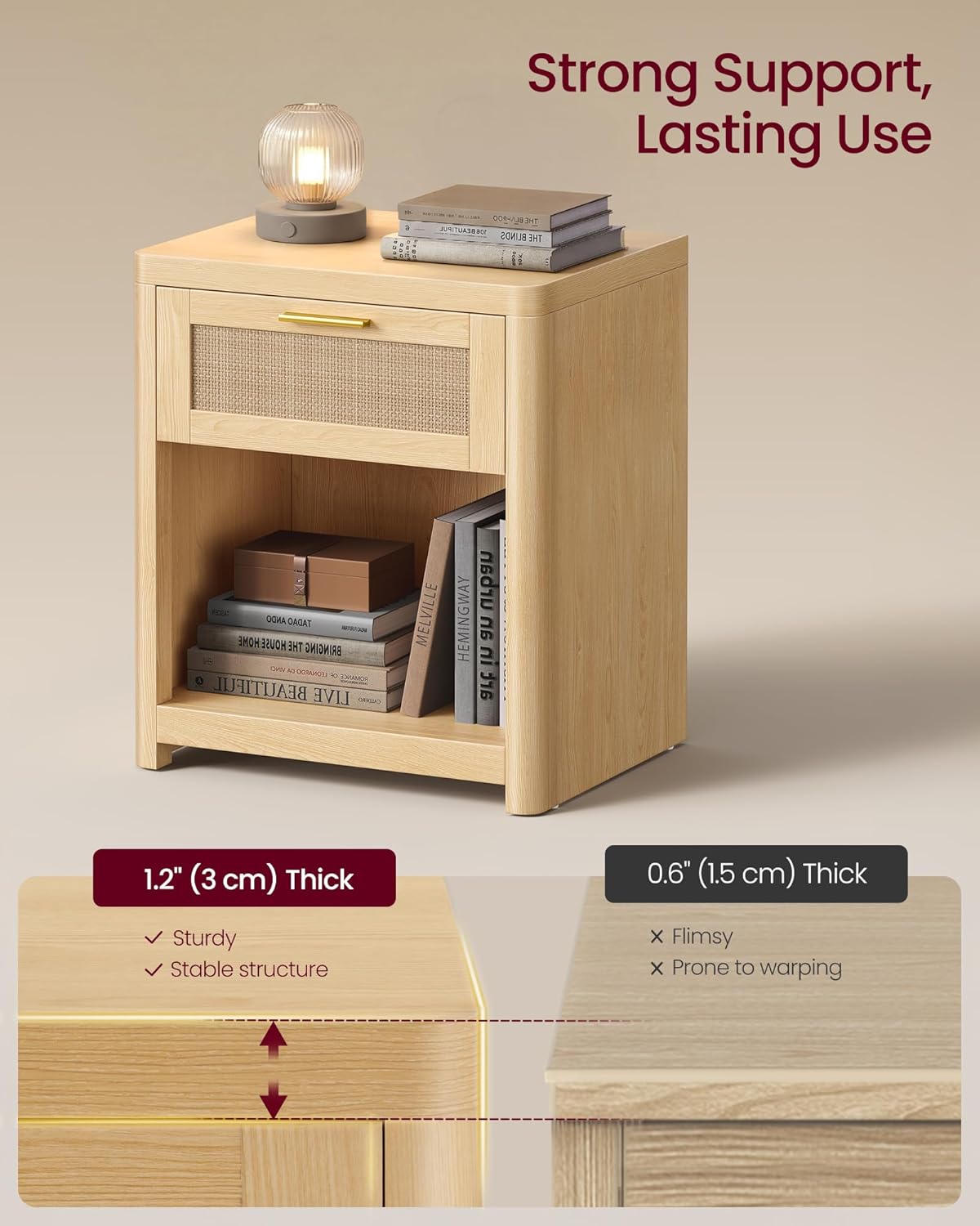 Boho Rattan Nightstand Accent Side End Tables
