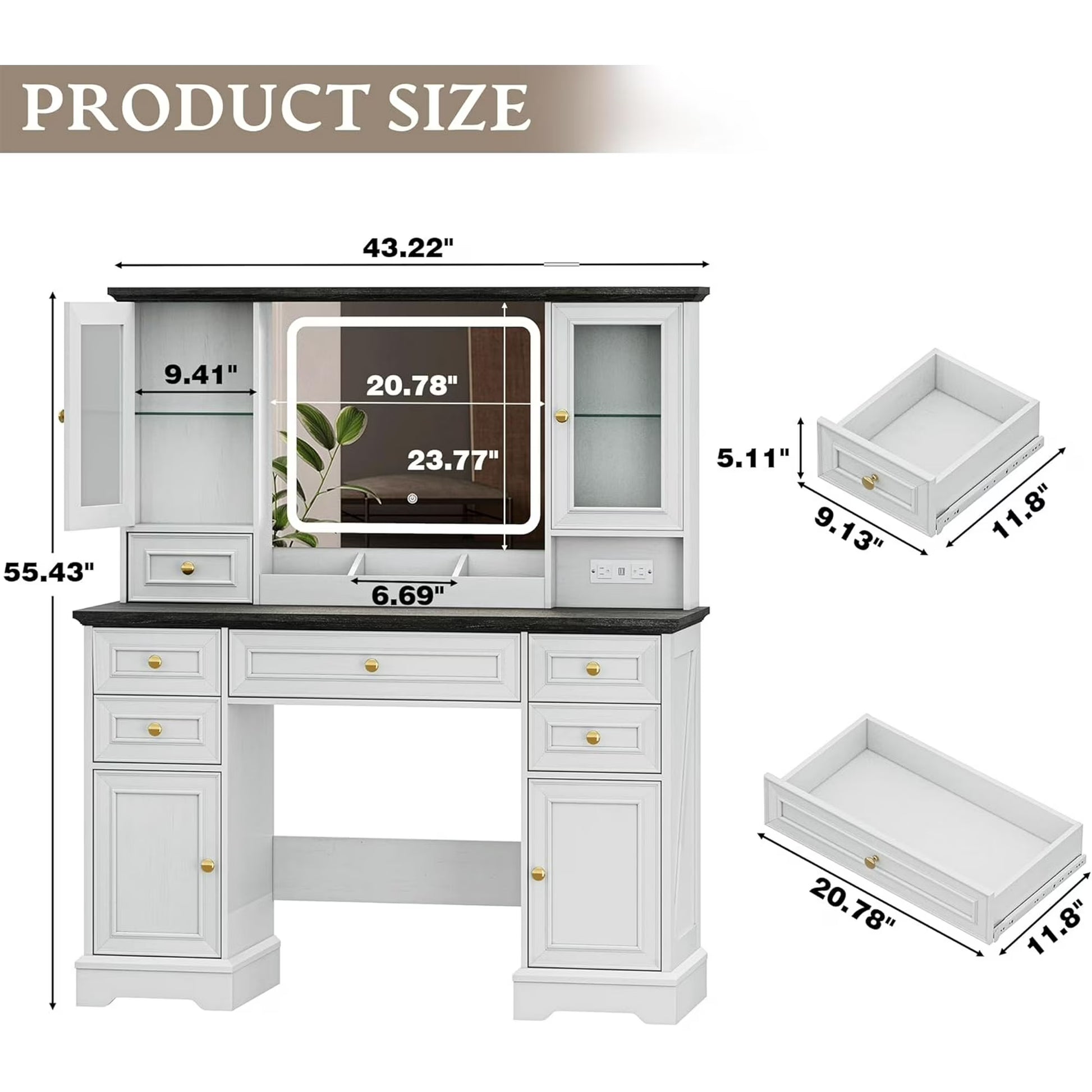 43" White Farmhouse Vanity Table Set - Canva Home