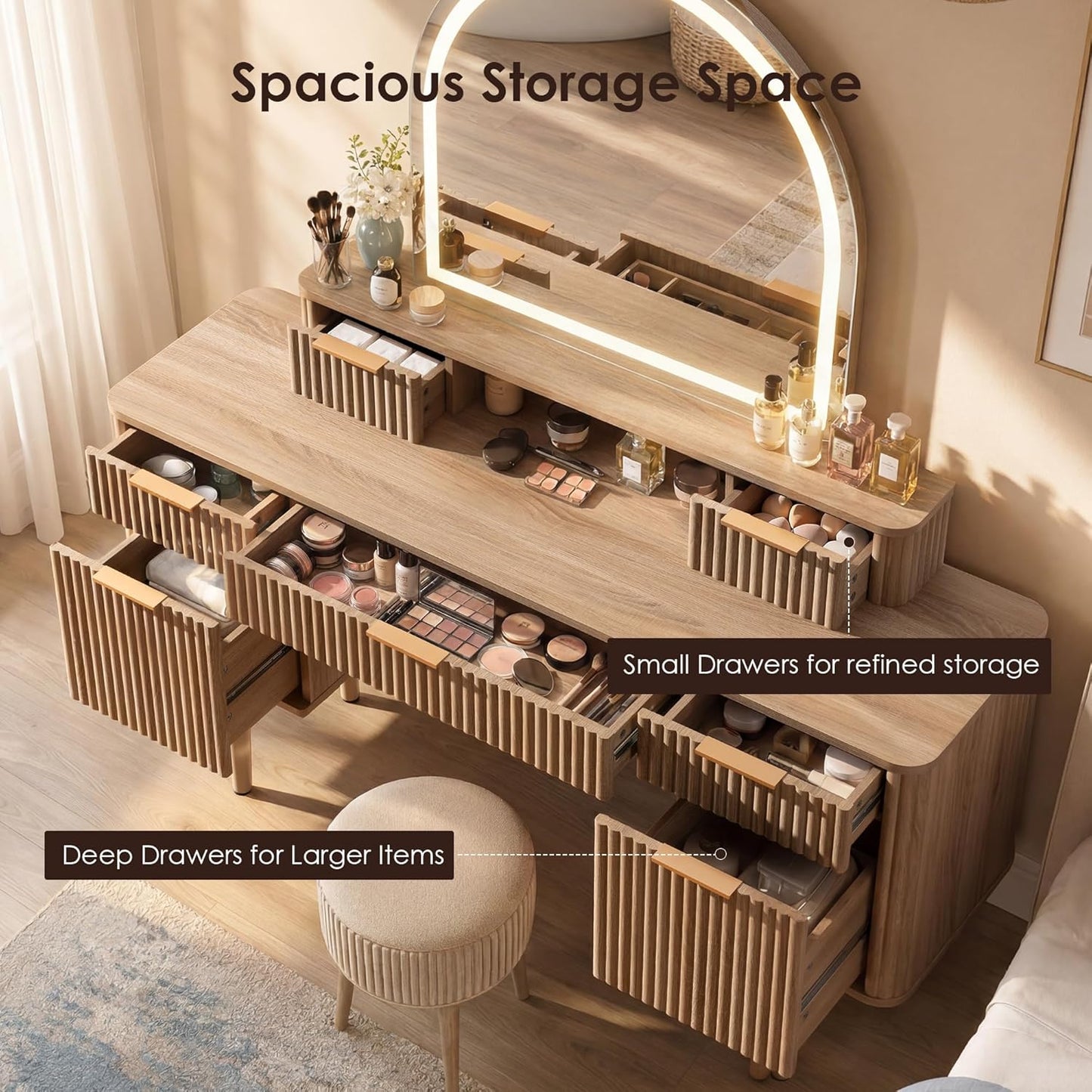 55.7” Large Makeup Vanity Table with 7 Drawers