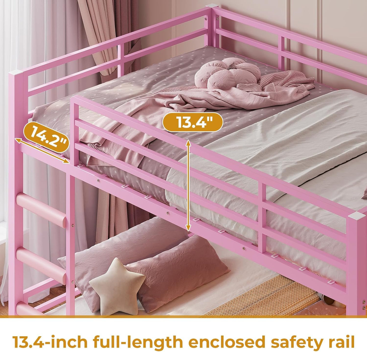 Low Bunk Bed Twin Over Twin with Montessori Bookshelf - Canva Home