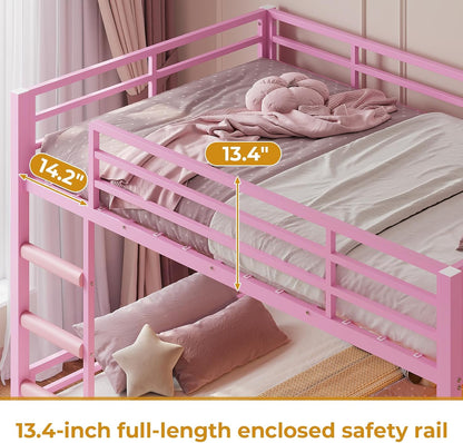 Low Bunk Bed Twin Over Twin with Montessori Bookshelf - Canva Home