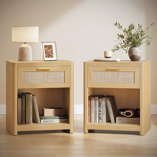 Boho Rattan Nightstand Accent Side End Tables - Canva Home
