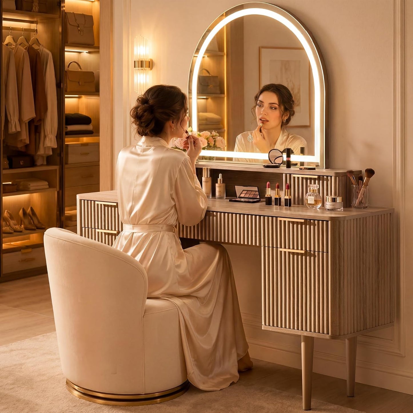 55.7” Large Makeup Vanity Table with 7 Drawers