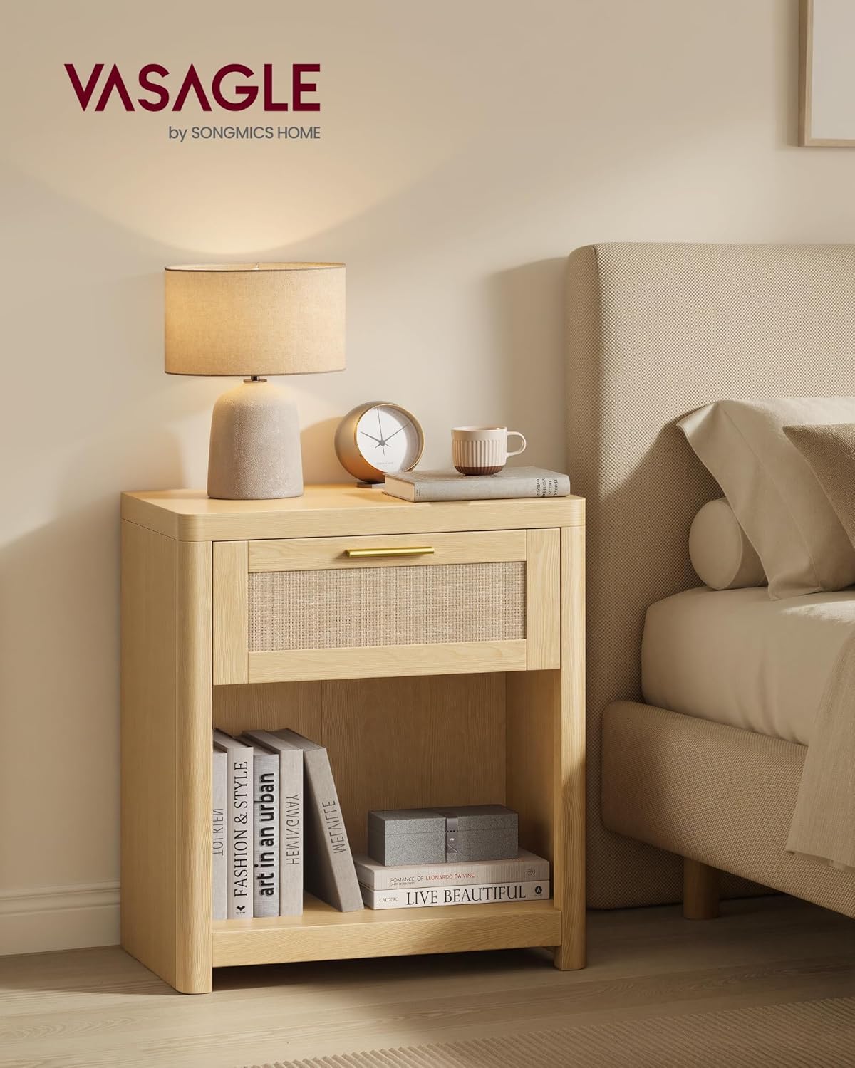 Boho Rattan Nightstand Accent Side End Tables