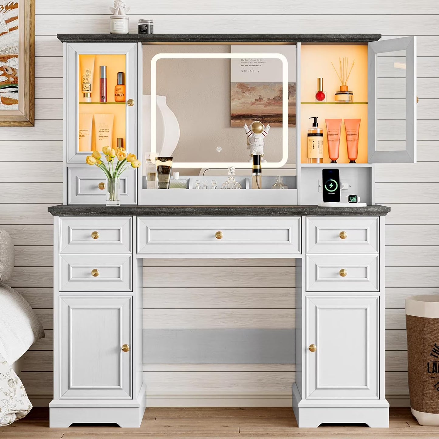 43" White Farmhouse Vanity Table Set - Canva Home