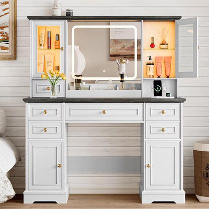 43" White Farmhouse Vanity Table Set - Canva Home