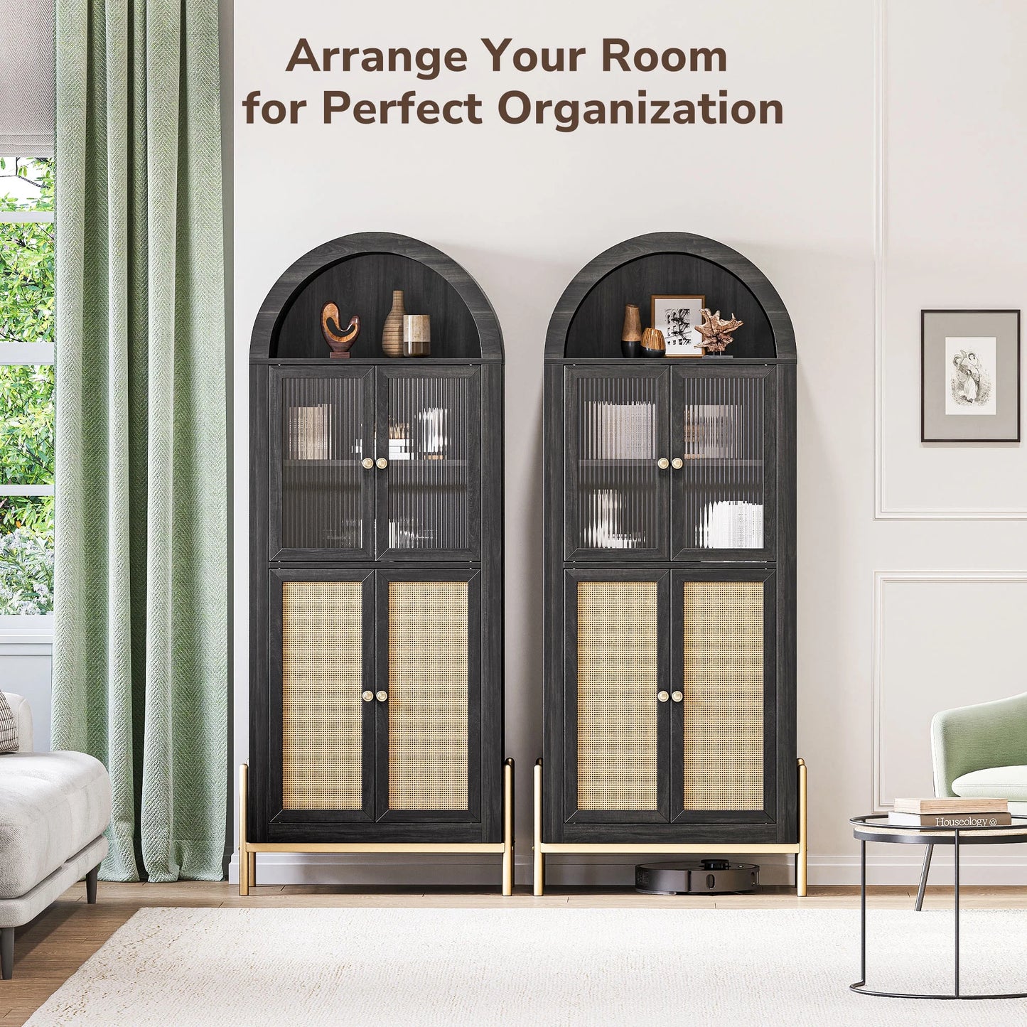 Rattan Black Arched Storage Display Cabinet