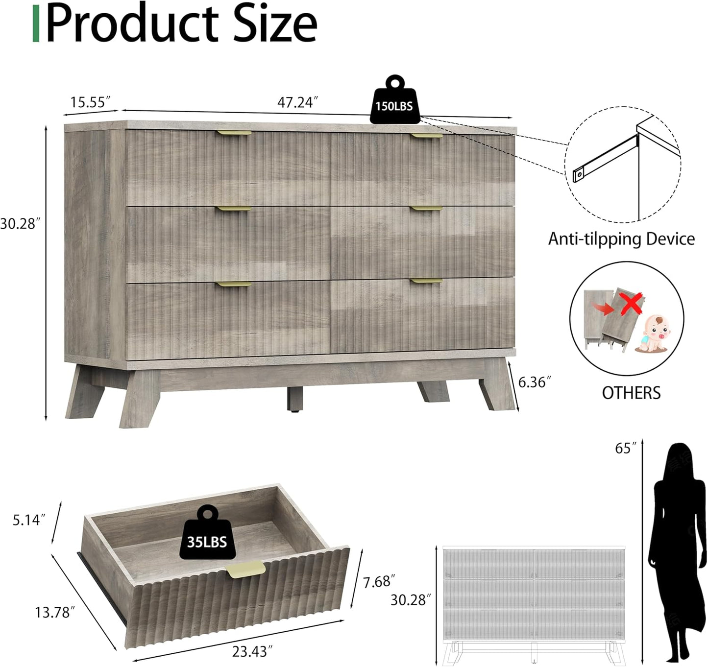48" Wide Modern Chest of Drawers with Metal Handle - Canva Home