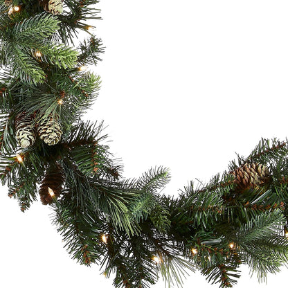 9 ft Pre-Lit Christmas Garland with 100 Clear Lights, Carolina Pine Garland with Pine Cones for Mantel & Doorway – Felicity