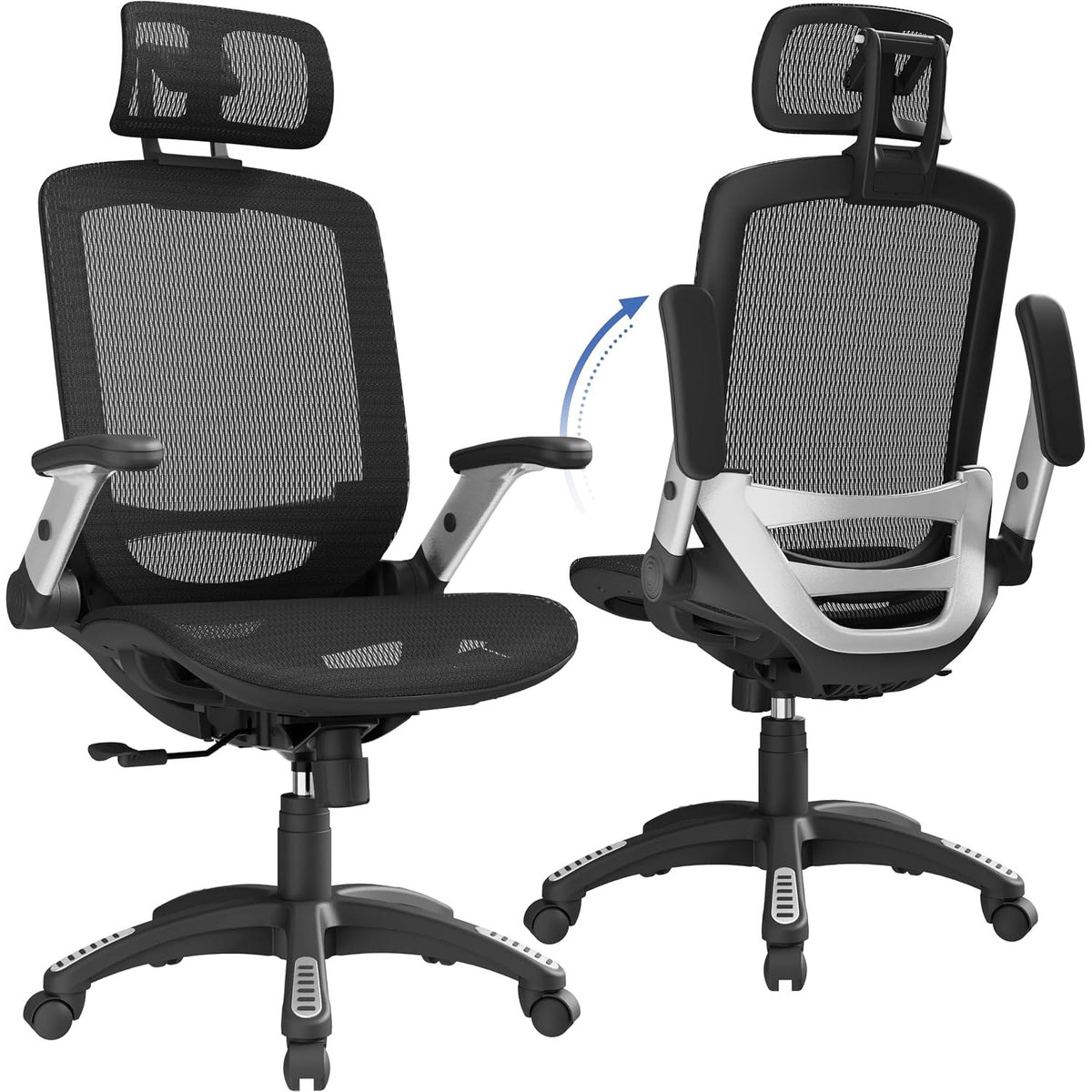 Beryl High-Back Ergonomic Mesh Office Chair with Headrest & Flip-Up Arms, Black