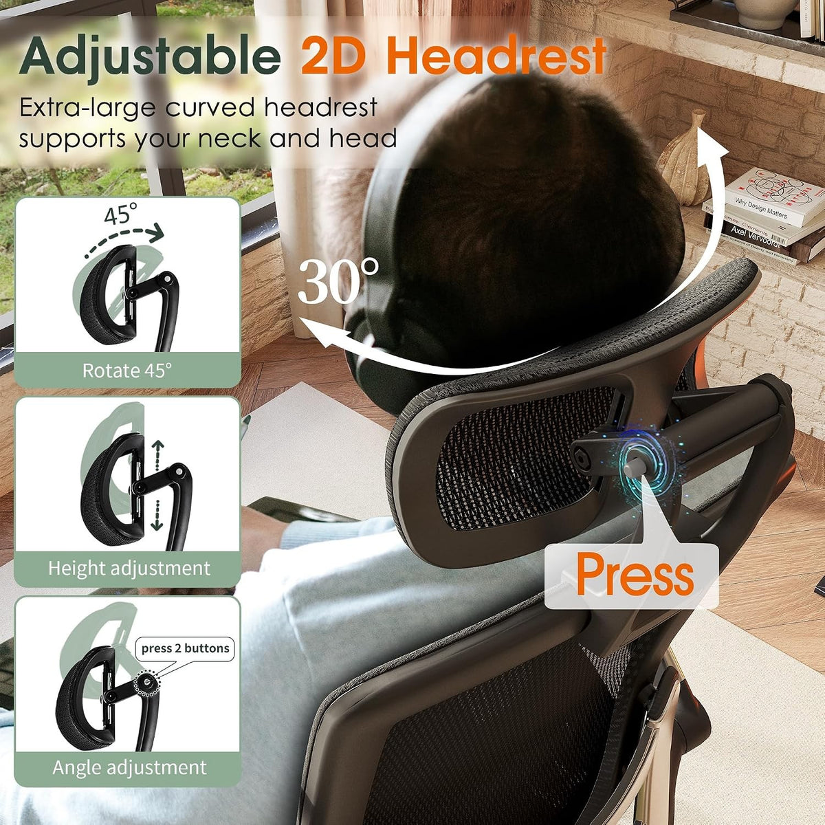 Beryl High-Back Ergonomic Mesh Office Chair with Headrest & Flip-Up Arms, Black