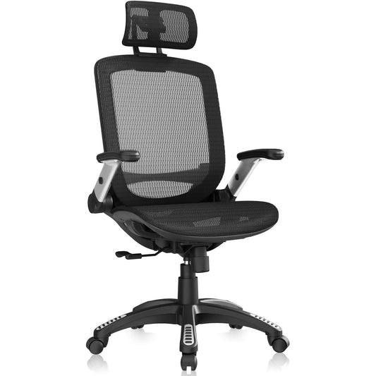 Beryl High-Back Ergonomic Mesh Office Chair with Headrest & Flip-Up Arms, Black